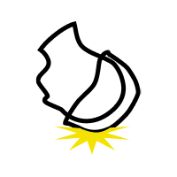 Illustration av ett islag mot en hjälm med gult stjärnformat märke som symboliserar hjärnskada.