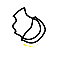 Illustration av hjälm med små gula rörelser under som symboliserar minskad rotation med MIPS-skydd.